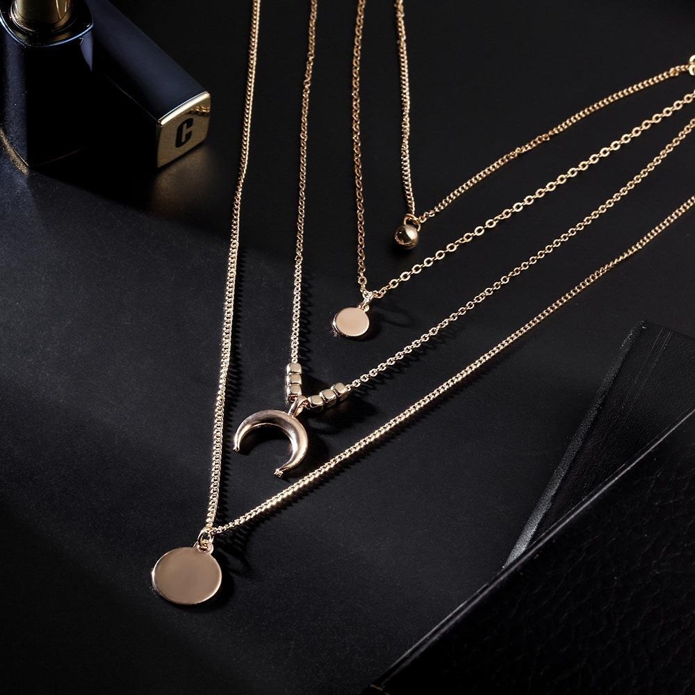 Style Moon Gold Silver Multi-layered Pendant Necklace