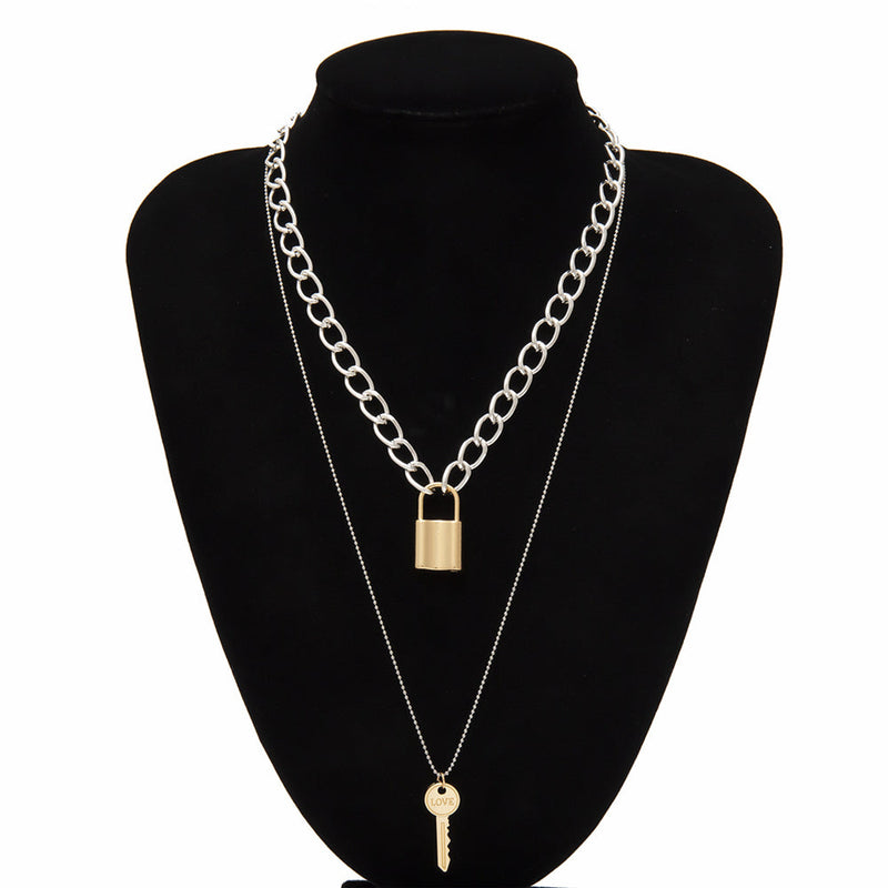 Retro Key Lock Pendant Necklaces for Geometric Elements