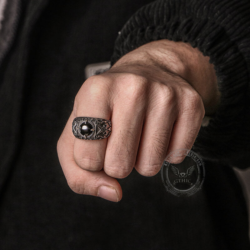 Lucifer Round Stone Stainless Steel Ring
