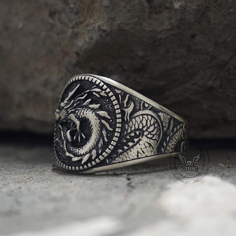 Lucky Cloud Chinese Dragon Sterling Silver Ring