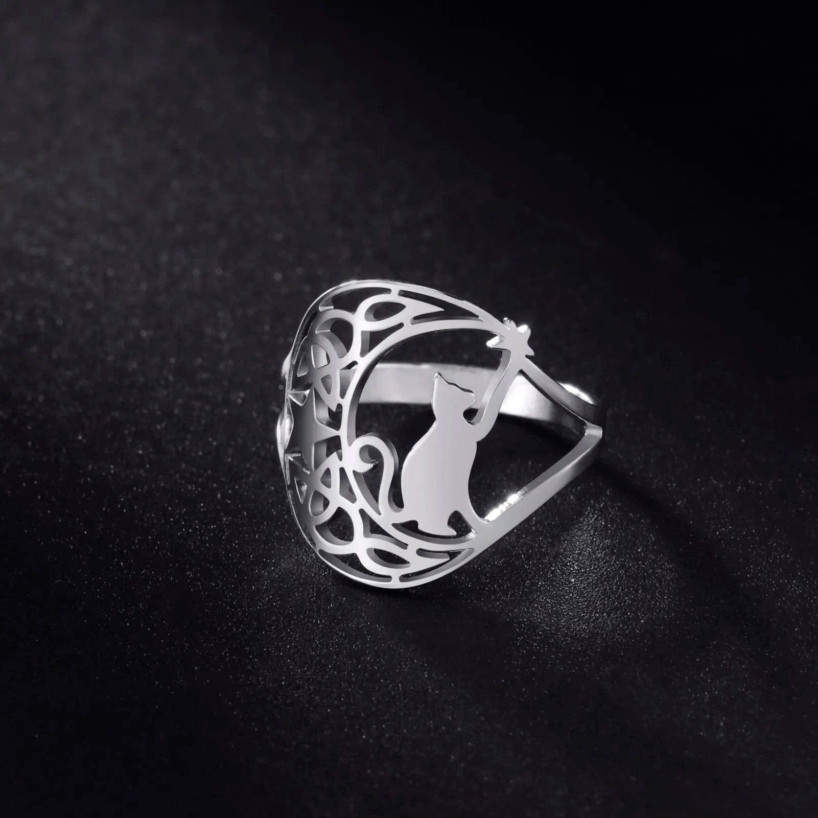 Cat Crescent Celtic Ring