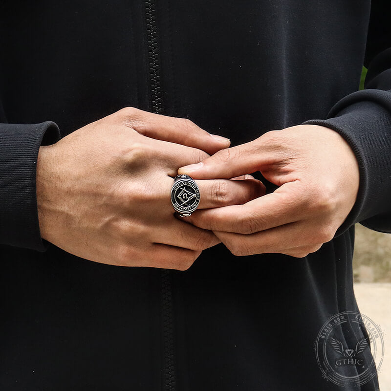 Mason Symbol Stainless Steel Skull Ring