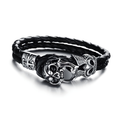Pu Leather Black Bracelet / Skull Charm Bracelets / Stainless Steel Accessories