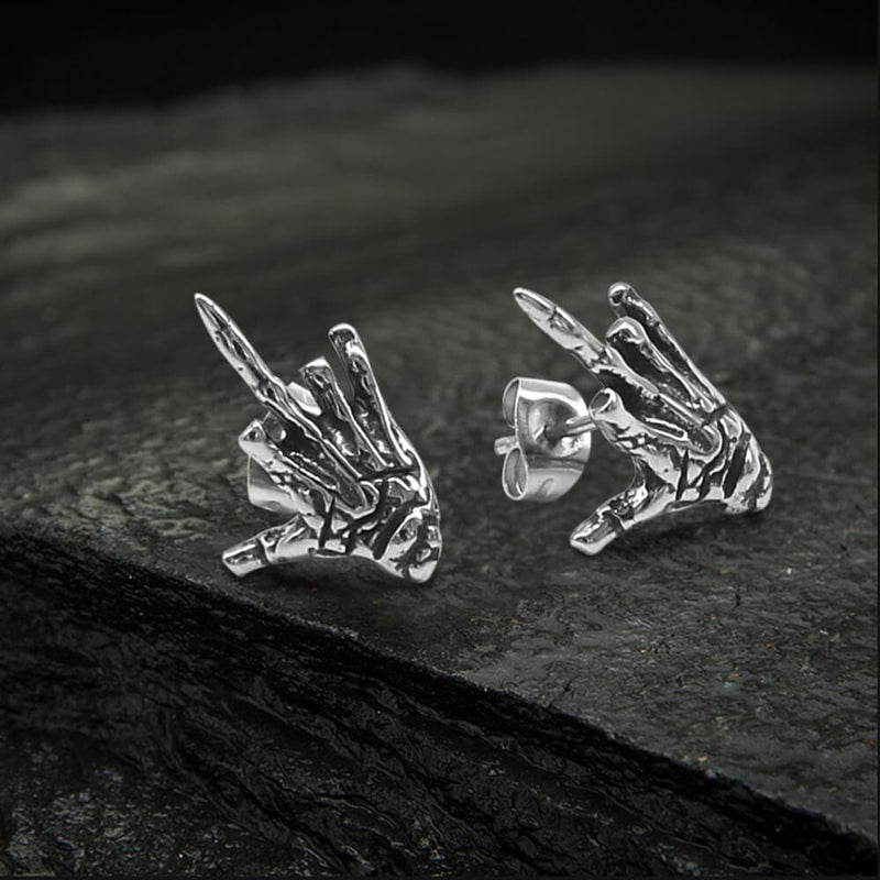 Middle Finger Ghost Hand Stainless Steel Ear Stud