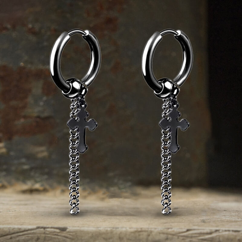 Minimalist Cross Chain Stainless Steel Hoop Earrings