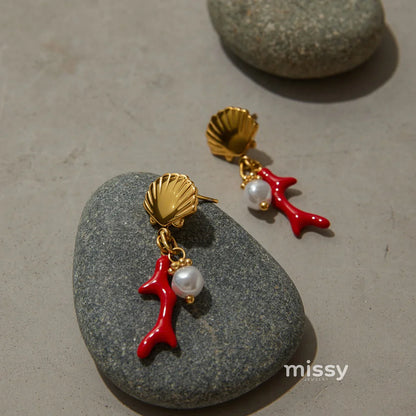 Jasper Cross Pearl Drop Earrings