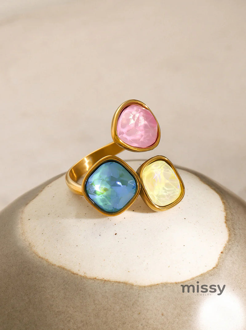Leeann Multi-color Rhinestone Open Ring