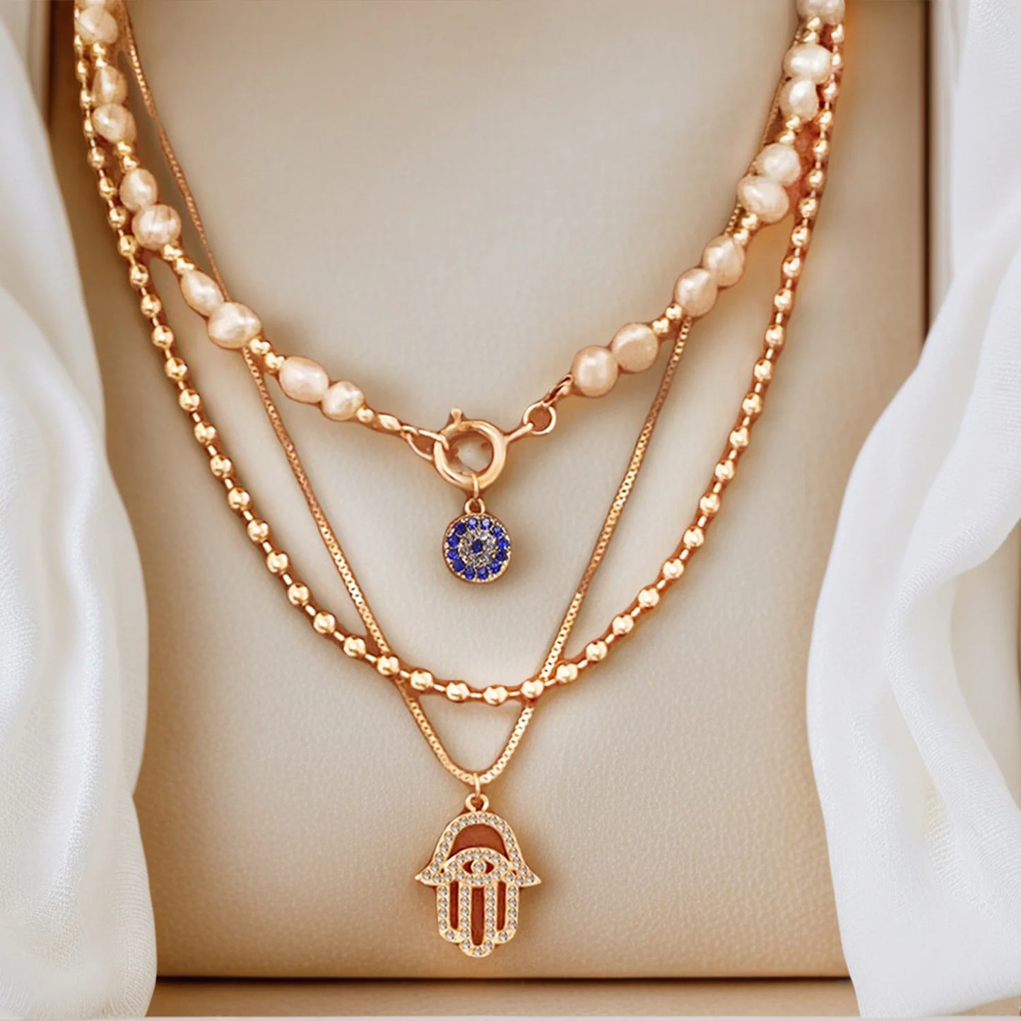 Neha Layered Eye Pearl Necklace