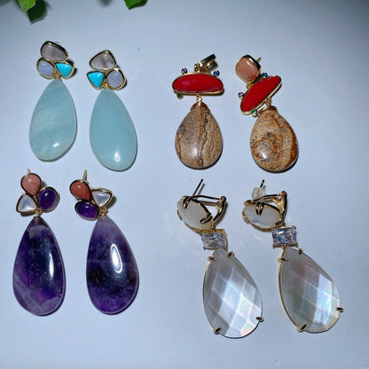 Mixed Crystal Healing Earrings 2 Inch Spiritual Drops