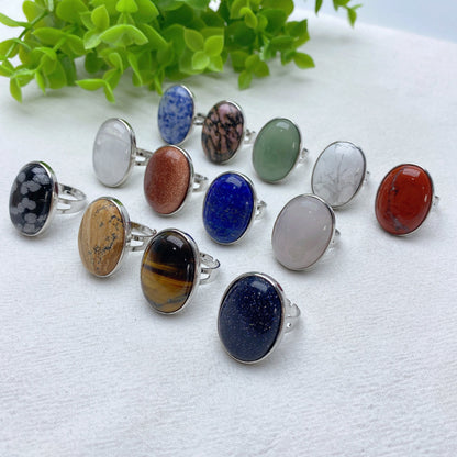 Mixed Crystal Healing Rings With Oval Cabochons