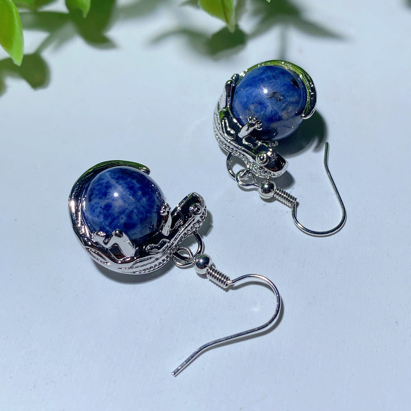 Mixed Crystal Lizard Earrings With Healing Stones 1.5 Inch