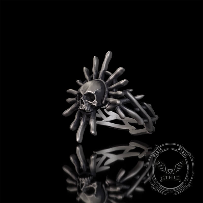 Monster Skull Sun God Sterling Silver Thorns Gothic Ring
