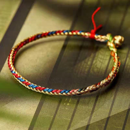 Multicolored Fu Character Red String Braided Bracelet 925 Silver