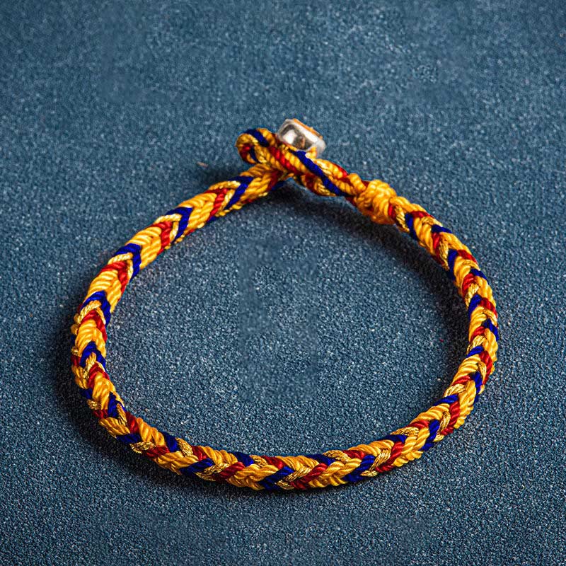 Multicolored Red String Protection Bracelet With Silver Charm