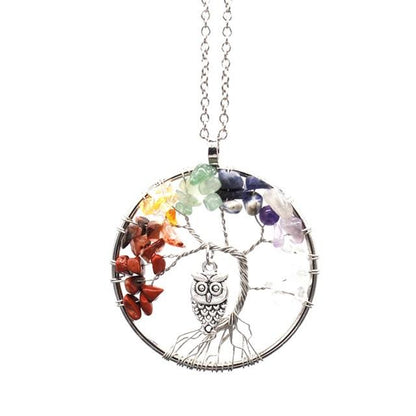 7 Chakra Tree of Life & Owl Necklace