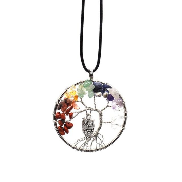 7 Chakra Tree of Life & Owl Necklace