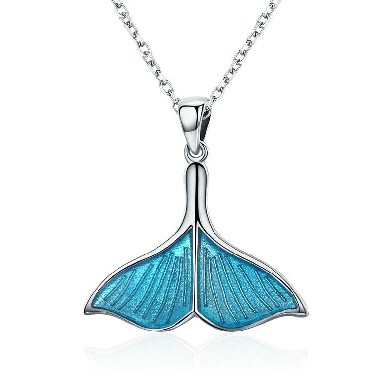 Blue Mermaid Tail Sterling Silver Necklace