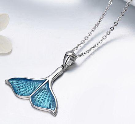 Blue Mermaid Tail Sterling Silver Necklace