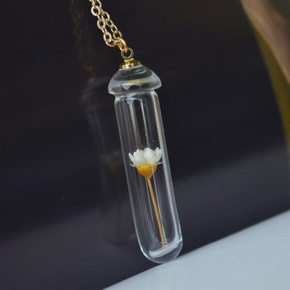Daisy Flower in Glass Long Necklace