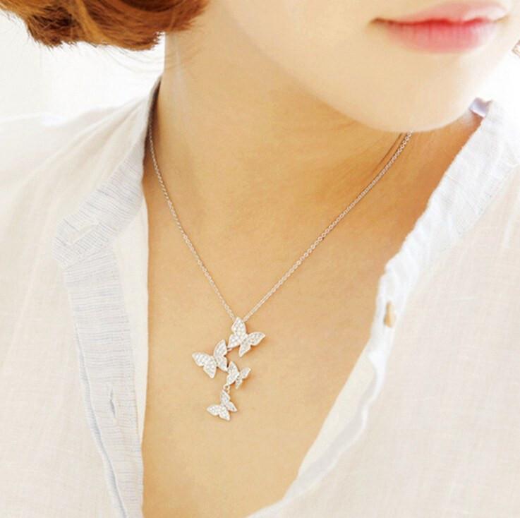 Dangling Butterflies Silver Necklace