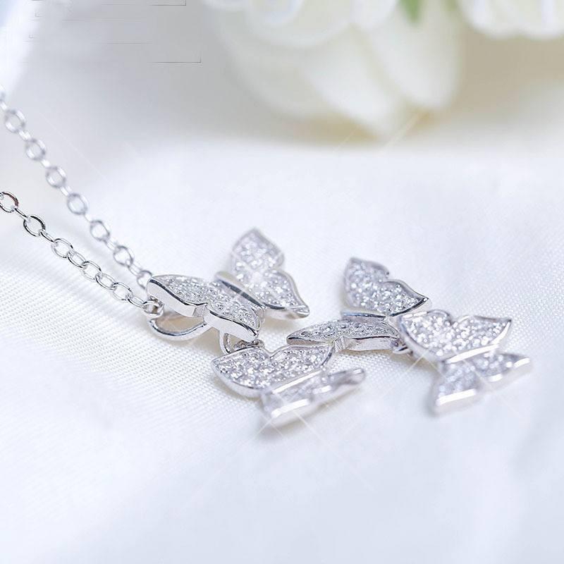 Dangling Butterflies Silver Necklace