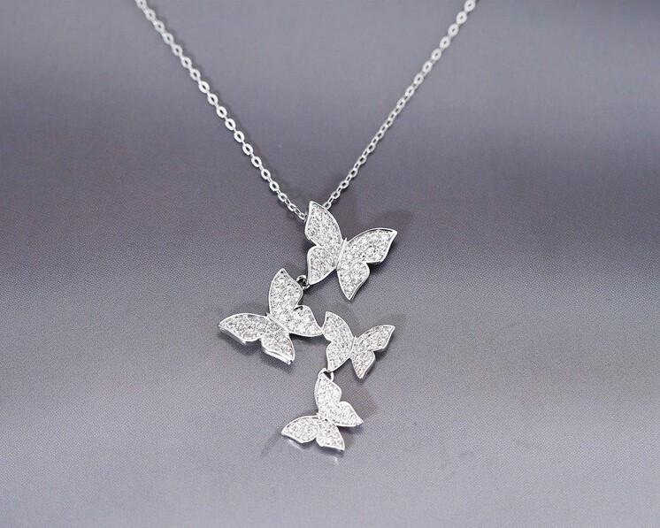 Dangling Butterflies Silver Necklace