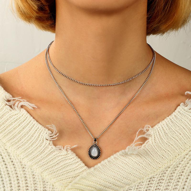 Double Layer Water Drop Opal Necklace