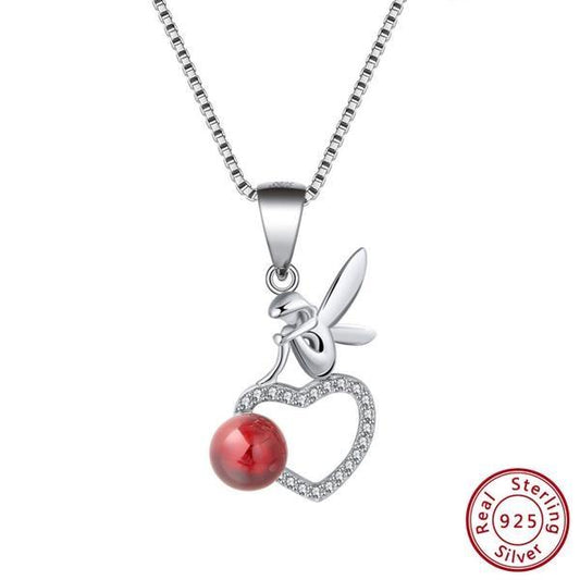Garnet Love Fairy Silver Necklace