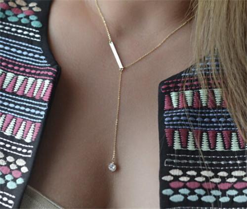 Gold Multilayer Long Strip Pendant Necklace
