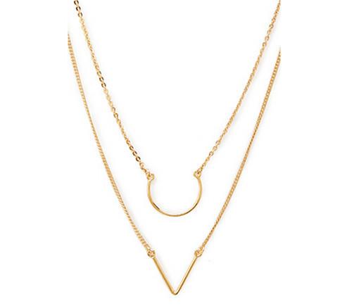 Gold Multilayer Long Strip Pendant Necklace