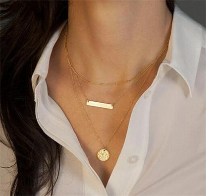 Gold Multilayer Long Strip Pendant Necklace