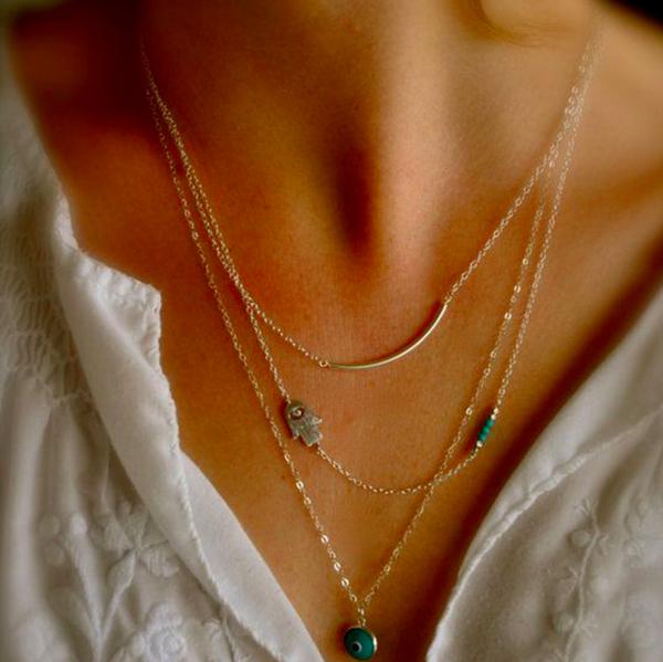 Hamsa Necklace Kabbalah - Hamsa & Evil Eye Bead, Turquoise Pendant & Necklace