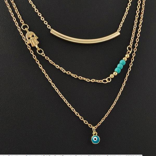 Hamsa Necklace Kabbalah - Hamsa & Evil Eye Bead, Turquoise Pendant & Necklace