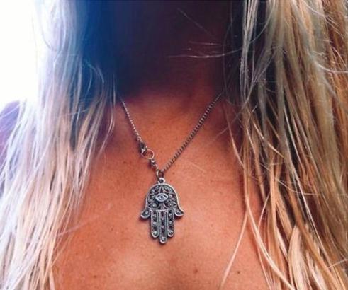 Hamsa Necklace Kabbalah - Silver Chain Necklace - Protection & Good Luck Charm