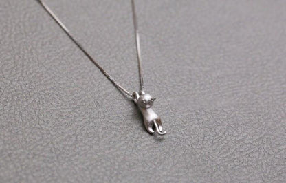 Hanging Cat Silver Necklace