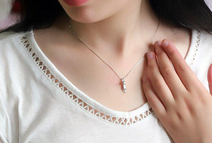 Hanging Cat Silver Necklace
