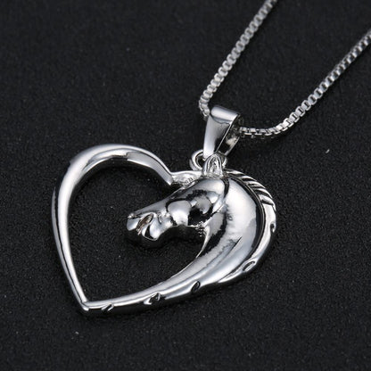 Horse in Heart White Plated Necklace