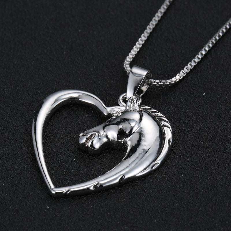 Horse in Heart White Plated Necklace
