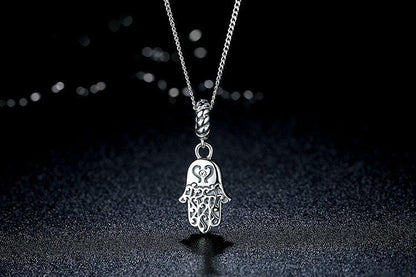 Lucky Hamsa Hand Silver Necklace