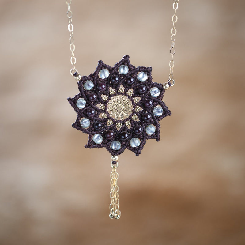 Macrame & Crystals 12 Sided Mandala Necklace