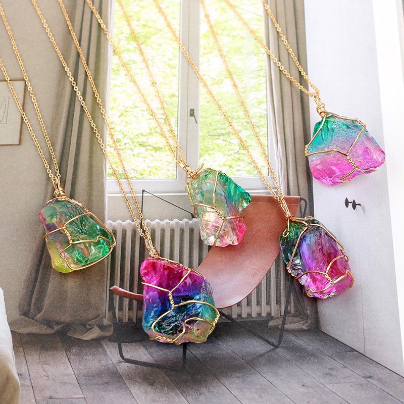 Natural Shape Rainbow Stone Necklace