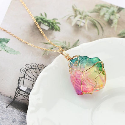 Natural Shape Rainbow Stone Necklace
