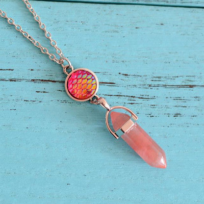 Natural Stone & Mermaid Scale Necklace