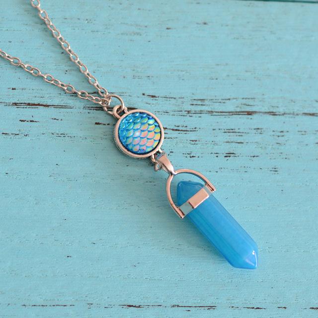Natural Stone & Mermaid Scale Necklace