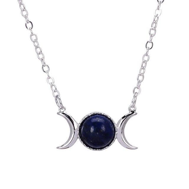 Natural Stone Triple Moon Goddess Necklace