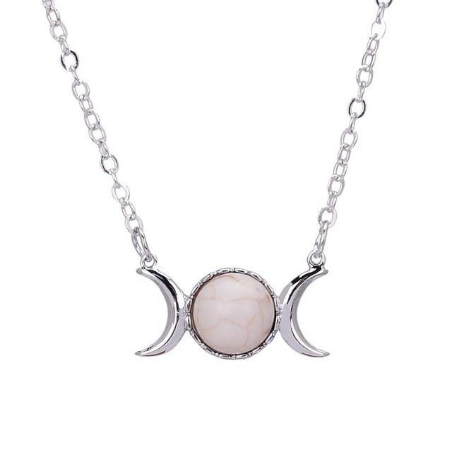 Natural Stone Triple Moon Goddess Necklace