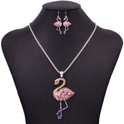 Pink Flamingos Necklace & Earrings Set
