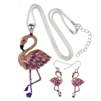 Pink Flamingos Necklace & Earrings Set