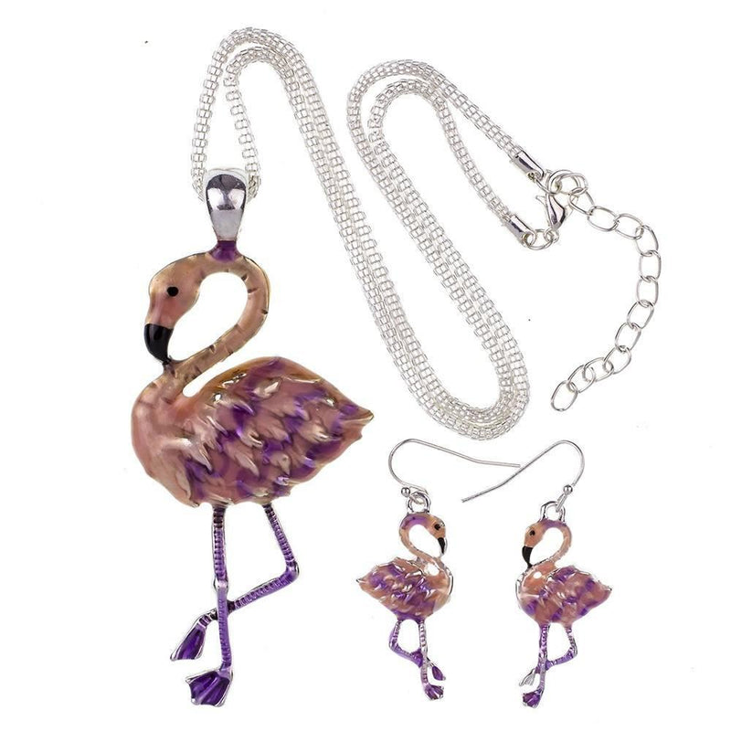 Pink Flamingos Necklace & Earrings Set