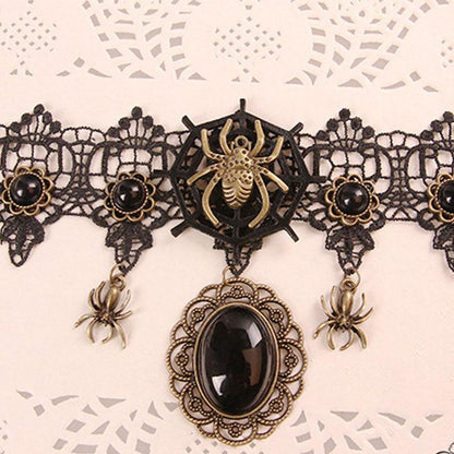 Retro Halloween Spider Lace Necklace